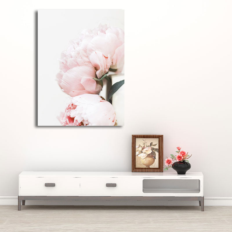 Pink Blossoming Peony Wall Art Flower Nordic Textured Canvas Print for Girls Bedroom Pink Design 3 Clearhalo 'Arts' 'Canvas Art' 1655603