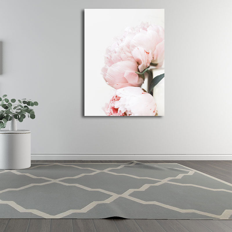 Pink Blossoming Peony Wall Art Flower Nordic Textured Canvas Print for Girls Bedroom Clearhalo 'Arts' 'Canvas Art' 1655605