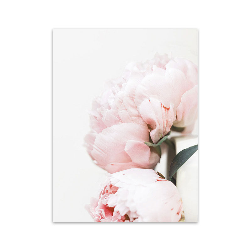 Pink Blossoming Peony Wall Art Flower Nordic Textured Canvas Print for Girls Bedroom Clearhalo 'Arts' 'Canvas Art' 1655606