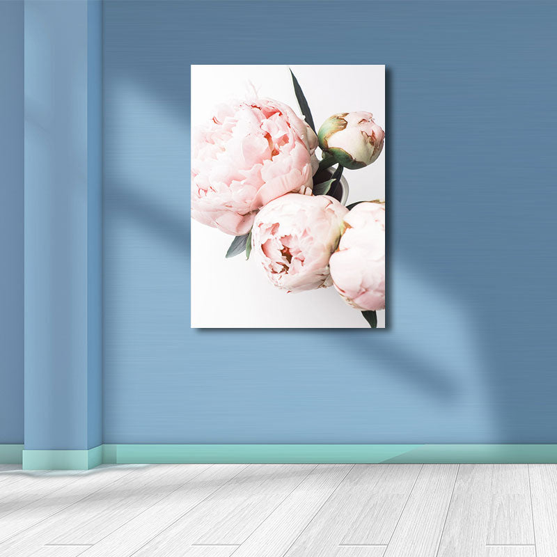 Pink Blossoming Peony Wall Art Flower Nordic Textured Canvas Print for Girls Bedroom Pink Design 2 Clearhalo 'Arts' 'Canvas Art' 1655610