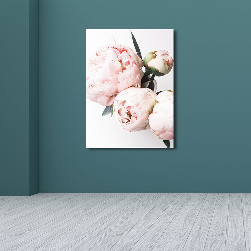 Pink Blossoming Peony Wall Art Flower Nordic Textured Canvas Print for Girls Bedroom Clearhalo 'Arts' 'Canvas Art' 1655611