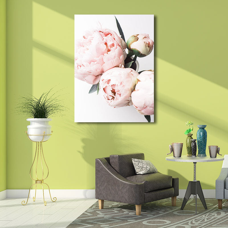 Pink Blossoming Peony Wall Art Flower Nordic Textured Canvas Print for Girls Bedroom Clearhalo 'Arts' 'Canvas Art' 1655612
