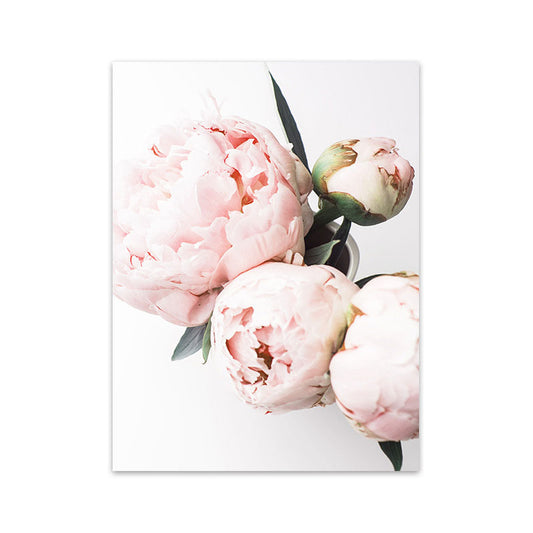 Pink Blossoming Peony Wall Art Flower Nordic Textured Canvas Print for Girls Bedroom Clearhalo 'Arts' 'Canvas Art' 1655613