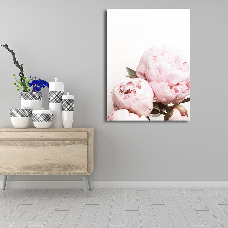 Pink Blossoming Peony Wall Art Flower Nordic Textured Canvas Print for Girls Bedroom Pink Design 1 Clearhalo 'Arts' 'Canvas Art' 1655614