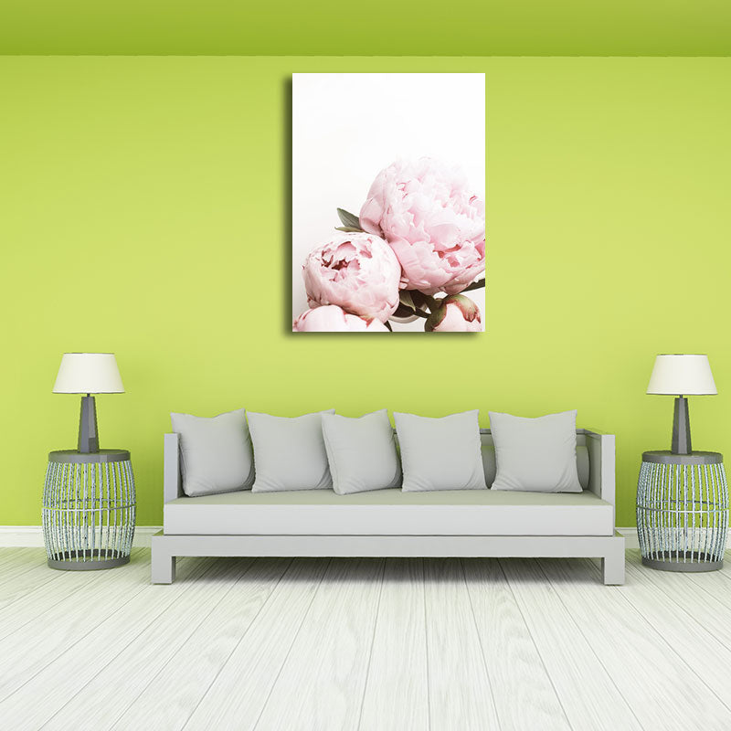 Pink Blossoming Peony Wall Art Flower Nordic Textured Canvas Print for Girls Bedroom Clearhalo 'Arts' 'Canvas Art' 1655615
