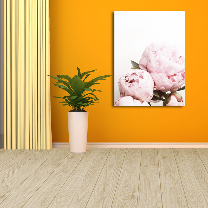 Pink Blossoming Peony Wall Art Flower Nordic Textured Canvas Print for Girls Bedroom Clearhalo 'Arts' 'Canvas Art' 1655616