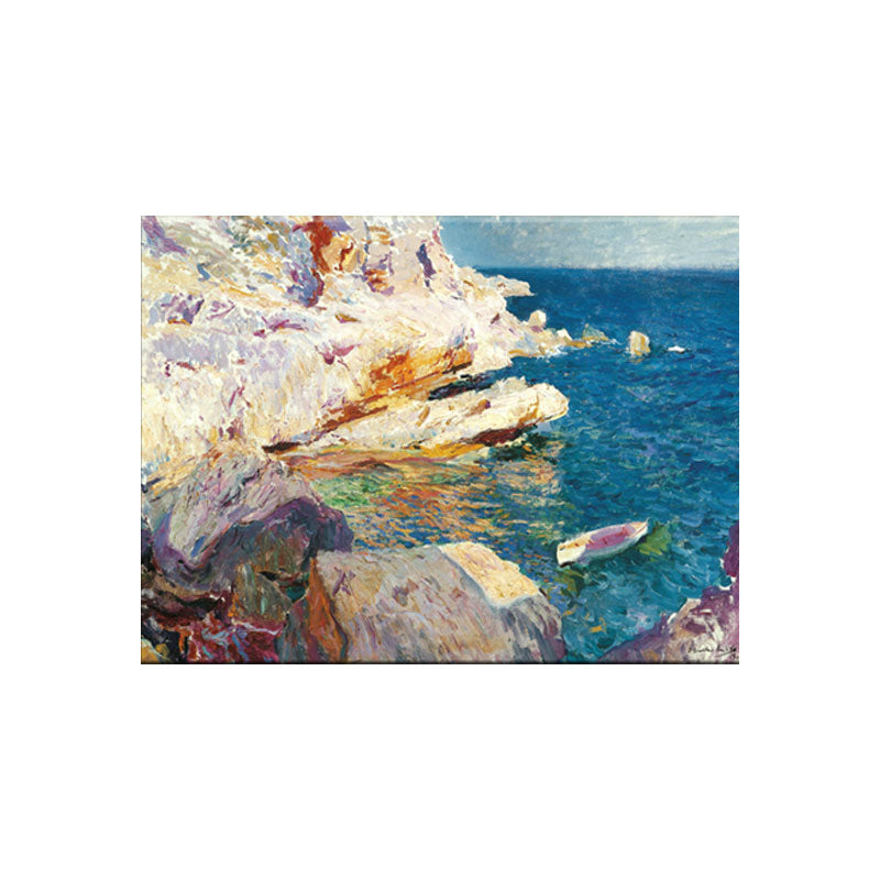 Tropical Ocean Rock Shore Canvas Art Blue-White Textured Painting for Sitting Room Clearhalo 'Art Gallery' 'Canvas Art' 'Coastal Art Gallery' 'Nautical' Arts' 1655621