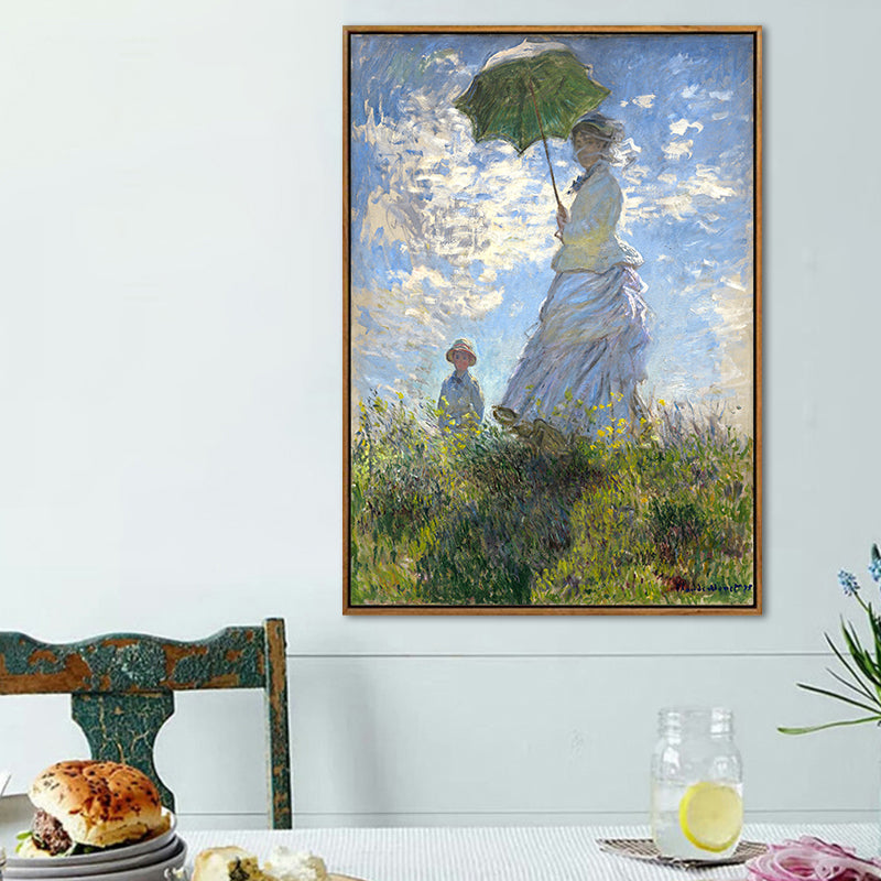 Monet Painting Canvas Print for Home Woman with A Parasol Wall Art in Blue, Texture Clearhalo 'Art Gallery' 'Canvas Art' 'Traditional' Arts' 1655649