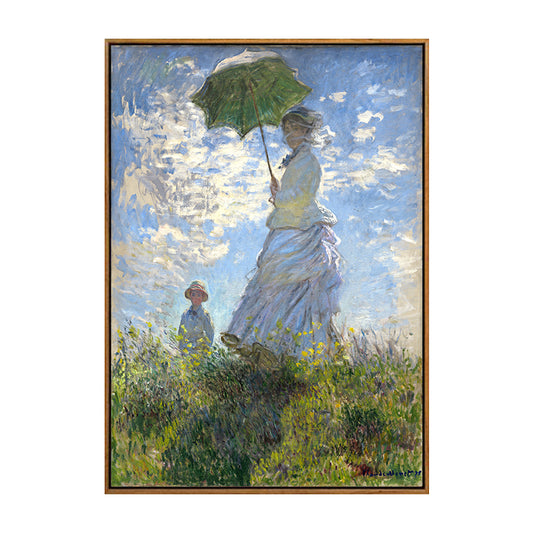 Monet Painting Canvas Print for Home Woman with A Parasol Wall Art in Blue, Texture Clearhalo 'Art Gallery' 'Canvas Art' 'Traditional' Arts' 1655650