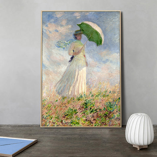 Monet Painting Canvas Print for Home Woman with A Parasol Wall Art in Blue, Texture Blue Design 3 Clearhalo 'Art Gallery' 'Canvas Art' 'Traditional' Arts' 1655654