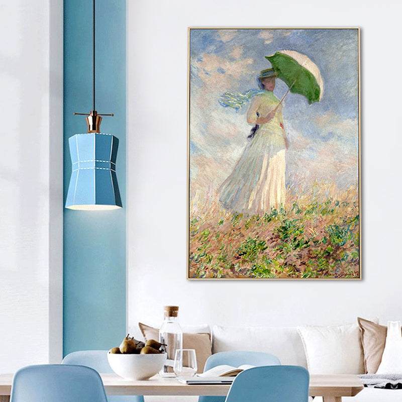 Monet Painting Canvas Print for Home Woman with A Parasol Wall Art in Blue, Texture Clearhalo 'Art Gallery' 'Canvas Art' 'Traditional' Arts' 1655655