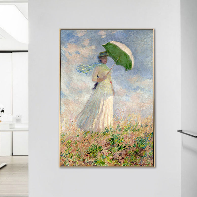 Monet Painting Canvas Print for Home Woman with A Parasol Wall Art in Blue, Texture Clearhalo 'Art Gallery' 'Canvas Art' 'Traditional' Arts' 1655656
