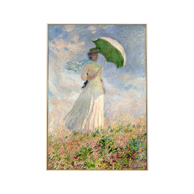Monet Painting Canvas Print for Home Woman with A Parasol Wall Art in Blue, Texture Clearhalo 'Art Gallery' 'Canvas Art' 'Traditional' Arts' 1655657