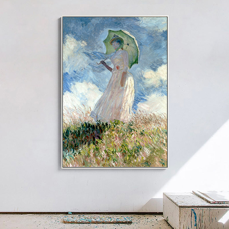 Monet Painting Canvas Print for Home Woman with A Parasol Wall Art in Blue, Texture Blue Design 2 Clearhalo 'Art Gallery' 'Canvas Art' 'Traditional' Arts' 1655658