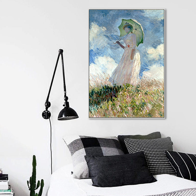 Monet Painting Canvas Print for Home Woman with A Parasol Wall Art in Blue, Texture Clearhalo 'Art Gallery' 'Canvas Art' 'Traditional' Arts' 1655659