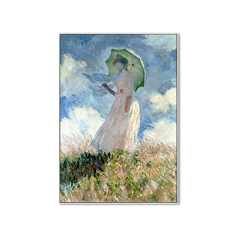 Monet Painting Canvas Print for Home Woman with A Parasol Wall Art in Blue, Texture Clearhalo 'Art Gallery' 'Canvas Art' 'Traditional' Arts' 1655661