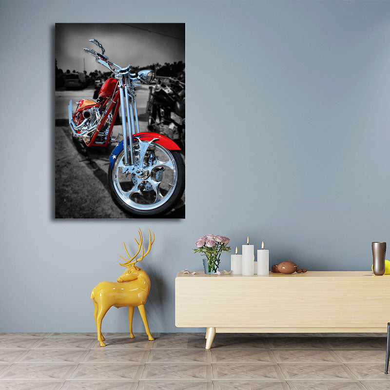Red Motorbike Wall Art Decor Traffic Contemporary Textured Canvas for Boys Bedroom Clearhalo 'Art Gallery' 'Canvas Art' 'Contemporary Art Gallery' 'Modern' Arts' 1655673