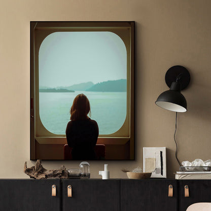 Black Contemporary Canvas Print Back View of Girl Standing Near Window Wall Decor for Bedroom Black Clearhalo 'Art Gallery' 'Canvas Art' 'Contemporary Art Gallery' 'Modern' Arts' 1655700