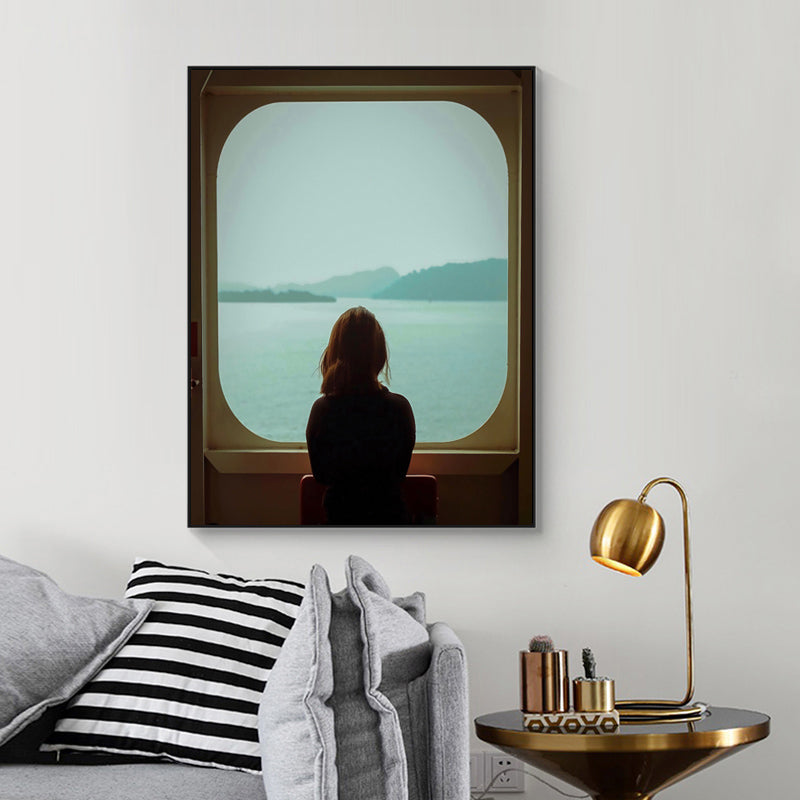 Black Contemporary Canvas Print Back View of Girl Standing Near Window Wall Decor for Bedroom Clearhalo 'Art Gallery' 'Canvas Art' 'Contemporary Art Gallery' 'Modern' Arts' 1655701