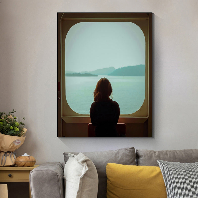 Black Contemporary Canvas Print Back View of Girl Standing Near Window Wall Decor for Bedroom Clearhalo 'Art Gallery' 'Canvas Art' 'Contemporary Art Gallery' 'Modern' Arts' 1655702