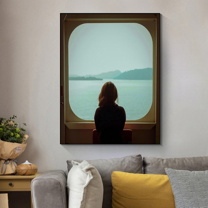 Black Contemporary Canvas Print Back View of Girl Standing Near Window Wall Decor for Bedroom Clearhalo 'Art Gallery' 'Canvas Art' 'Contemporary Art Gallery' 'Modern' Arts' 1655702