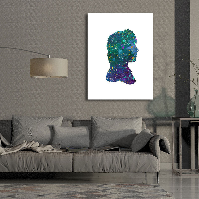 Textured Blue Wall Art Minimalism Figure Side Face Watercolor Canvas Print for Living Room Blue Design 1 Clearhalo 'Art Gallery' 'Canvas Art' 'Contemporary Art Gallery' 'Contemporary Art' 'Minimalism' 'Minimalist Art Gallery' 'Scandinavian' Arts' 1655707