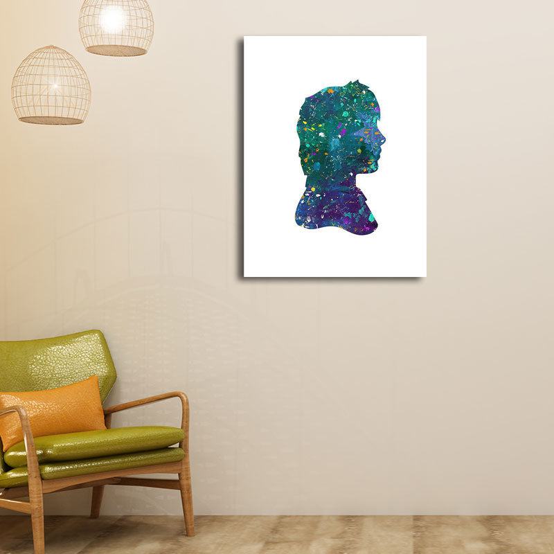 Textured Blue Wall Art Minimalism Figure Side Face Watercolor Canvas Print for Living Room Clearhalo 'Art Gallery' 'Canvas Art' 'Contemporary Art Gallery' 'Contemporary Art' 'Minimalism' 'Minimalist Art Gallery' 'Scandinavian' Arts' 1655708