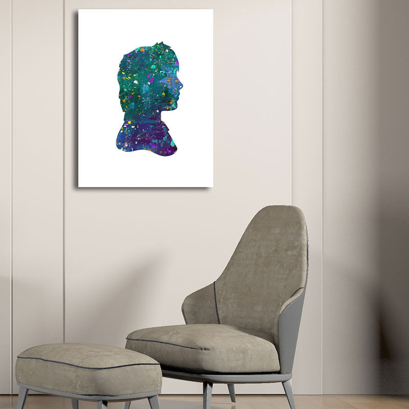 Textured Blue Wall Art Minimalism Figure Side Face Watercolor Canvas Print for Living Room Clearhalo 'Art Gallery' 'Canvas Art' 'Contemporary Art Gallery' 'Contemporary Art' 'Minimalism' 'Minimalist Art Gallery' 'Scandinavian' Arts' 1655709