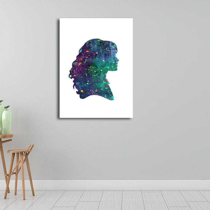 Textured Blue Wall Art Minimalism Figure Side Face Watercolor Canvas Print for Living Room Clearhalo 'Art Gallery' 'Canvas Art' 'Contemporary Art Gallery' 'Contemporary Art' 'Minimalism' 'Minimalist Art Gallery' 'Scandinavian' Arts' 1655715