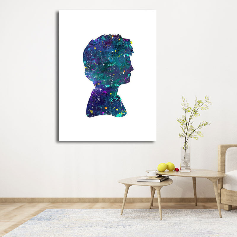 Textured Blue Wall Art Minimalism Figure Side Face Watercolor Canvas Print for Living Room Clearhalo 'Art Gallery' 'Canvas Art' 'Contemporary Art Gallery' 'Contemporary Art' 'Minimalism' 'Minimalist Art Gallery' 'Scandinavian' Arts' 1655719