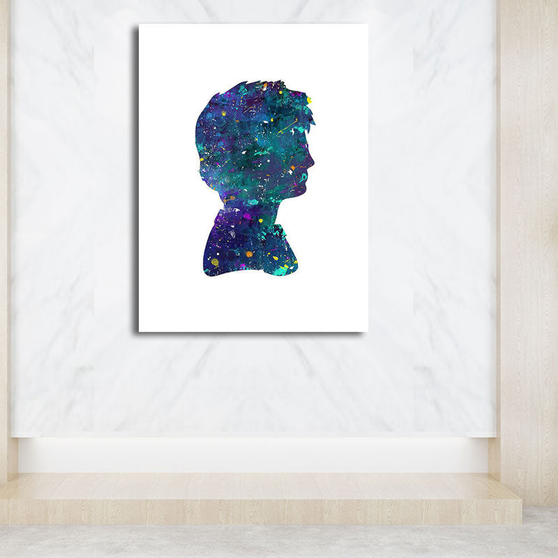 Textured Blue Wall Art Minimalism Figure Side Face Watercolor Canvas Print for Living Room Clearhalo 'Art Gallery' 'Canvas Art' 'Contemporary Art Gallery' 'Contemporary Art' 'Minimalism' 'Minimalist Art Gallery' 'Scandinavian' Arts' 1655720