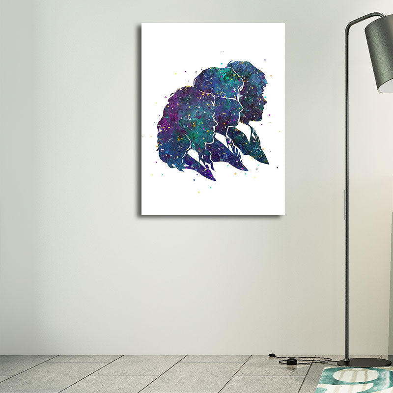 Textured Blue Wall Art Minimalism Figure Side Face Watercolor Canvas Print for Living Room Clearhalo 'Art Gallery' 'Canvas Art' 'Contemporary Art Gallery' 'Contemporary Art' 'Minimalism' 'Minimalist Art Gallery' 'Scandinavian' Arts' 1655724