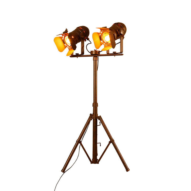 Antique Stylish Tripod Standing Floor Lamp 1/2-Light Metallic Rotatable Floor Light in Dark Rust for Living Room Clearhalo 'Floor Lamps' 'Lamps' Lighting' 165573