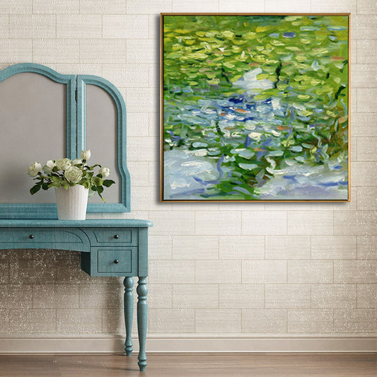 Textured Pool Oil Painting Art Print Canvas Traditional Wall Decor for Family Room Green