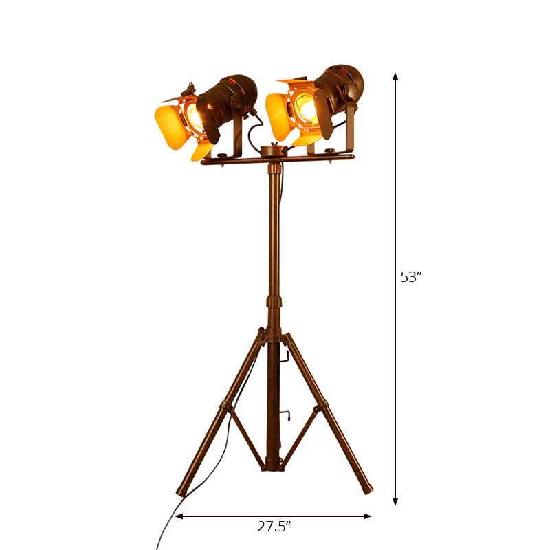 Antique Stylish Tripod Standing Floor Lamp 1/2-Light Metallic Rotatable Floor Light in Dark Rust for Living Room Clearhalo 'Floor Lamps' 'Lamps' Lighting' 165574