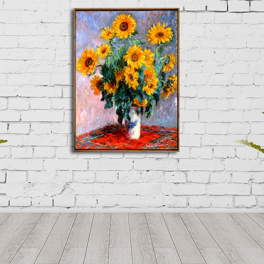 Yellow Sunflower Vase Painting Still Life Traditional Textured Canvas Wall Art for Bedroom Clearhalo 'Art Gallery' 'Canvas Art' 'Traditional' Arts' 1655746