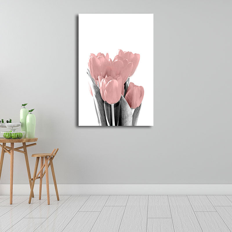 Flower Canvas Wall Art Textured Nordic Girls Bedroom Wall Decoration in Soft Color White Clearhalo 'Arts' 'Canvas Art' 1655763