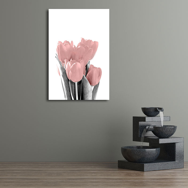 Flower Canvas Wall Art Textured Nordic Girls Bedroom Wall Decoration in Soft Color Clearhalo 'Arts' 'Canvas Art' 1655765