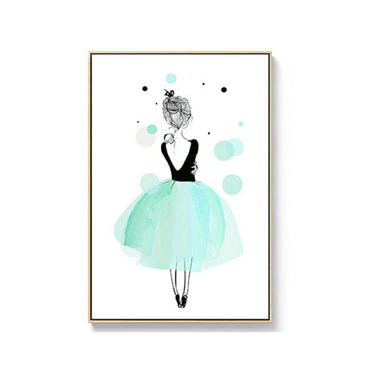 Back of Ballerina Watercolor Canvas Modern Textured Wall Art Print in Green for Girls Room Clearhalo 'Arts' 'Canvas Art' 1655770