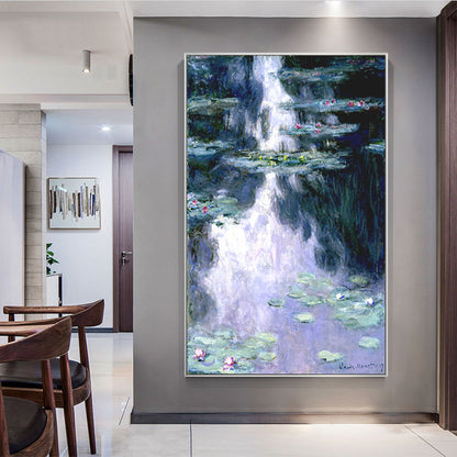 Lotus Pond Painting Wall Art Textured Countryside Dining Room Canvas Print in Green Green Clearhalo 'Art Gallery' 'Canvas Art' 'Country Art Gallery' 'French Country' 'Rustic' Arts' 1655781