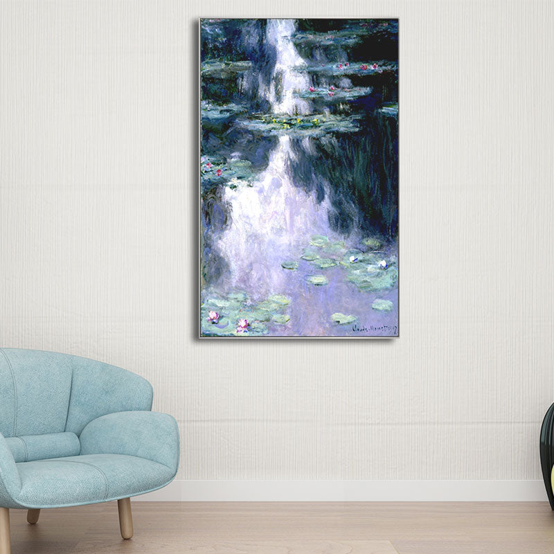 Lotus Pond Painting Wall Art Textured Countryside Dining Room Canvas Print in Green Clearhalo 'Art Gallery' 'Canvas Art' 'Country Art Gallery' 'French Country' 'Rustic' Arts' 1655782