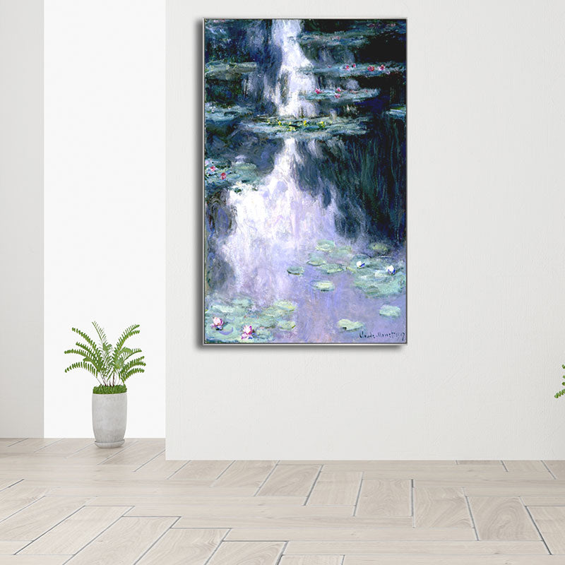Lotus Pond Painting Wall Art Textured Countryside Dining Room Canvas Print in Green Clearhalo 'Art Gallery' 'Canvas Art' 'Country Art Gallery' 'French Country' 'Rustic' Arts' 1655783