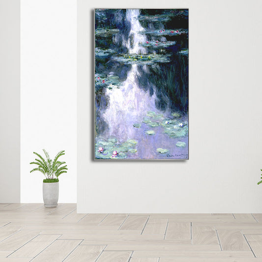 Lotus Pond Painting Wall Art Textured Countryside Dining Room Canvas Print in Green Clearhalo 'Art Gallery' 'Canvas Art' 'Country Art Gallery' 'French Country' 'Rustic' Arts' 1655783