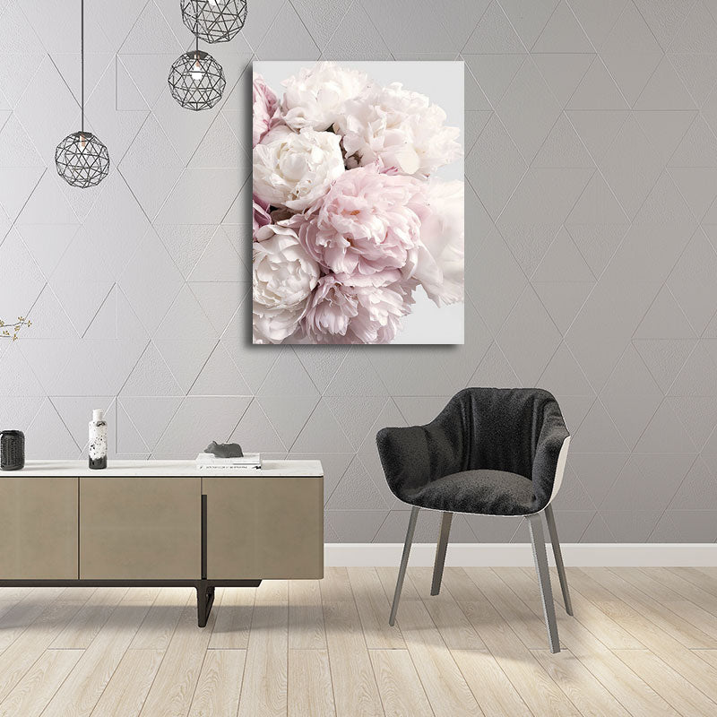 Romantic Peony Blossom Canvas for Bedroom Flower Print Wall Art Decor in Pastel Color Pink Clearhalo 'Arts' 'Canvas Art' 1655803