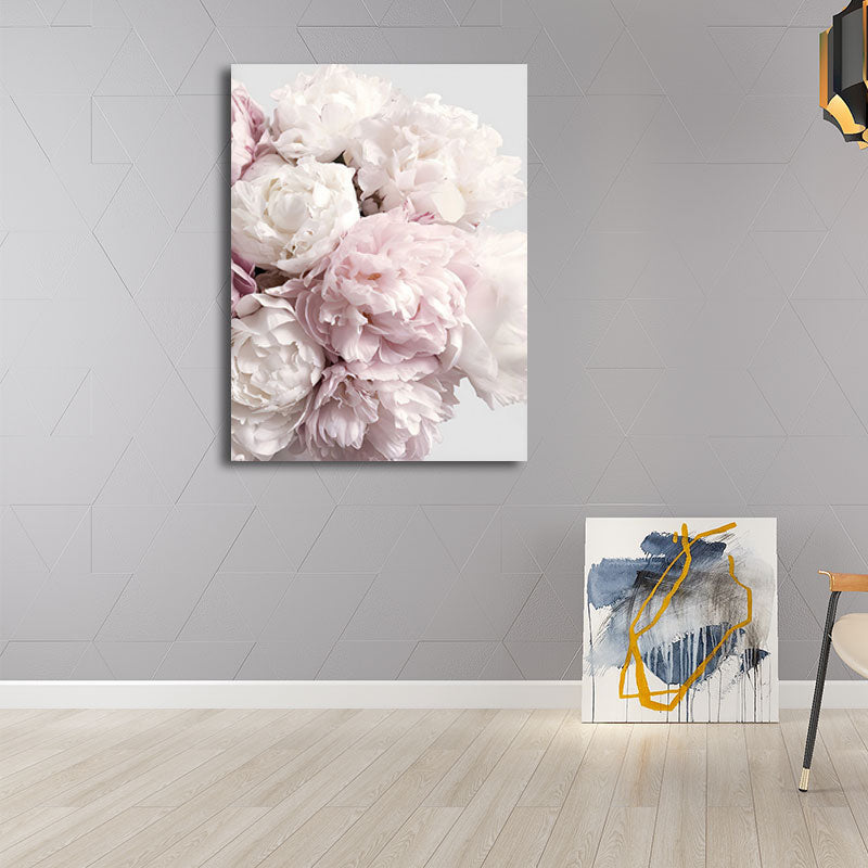 Romantic Peony Blossom Canvas for Bedroom Flower Print Wall Art Decor in Pastel Color Clearhalo 'Arts' 'Canvas Art' 1655804
