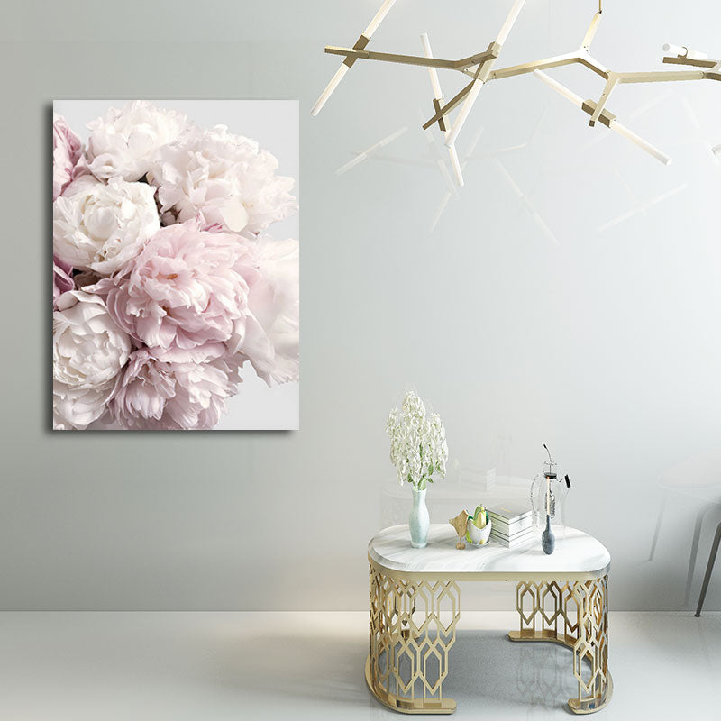 Romantic Peony Blossom Canvas for Bedroom Flower Print Wall Art Decor in Pastel Color Clearhalo 'Arts' 'Canvas Art' 1655805