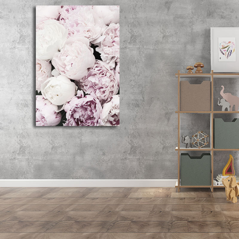 Romantic Peony Blossom Canvas for Bedroom Flower Print Wall Art Decor in Pastel Color Clearhalo 'Arts' 'Canvas Art' 1655811