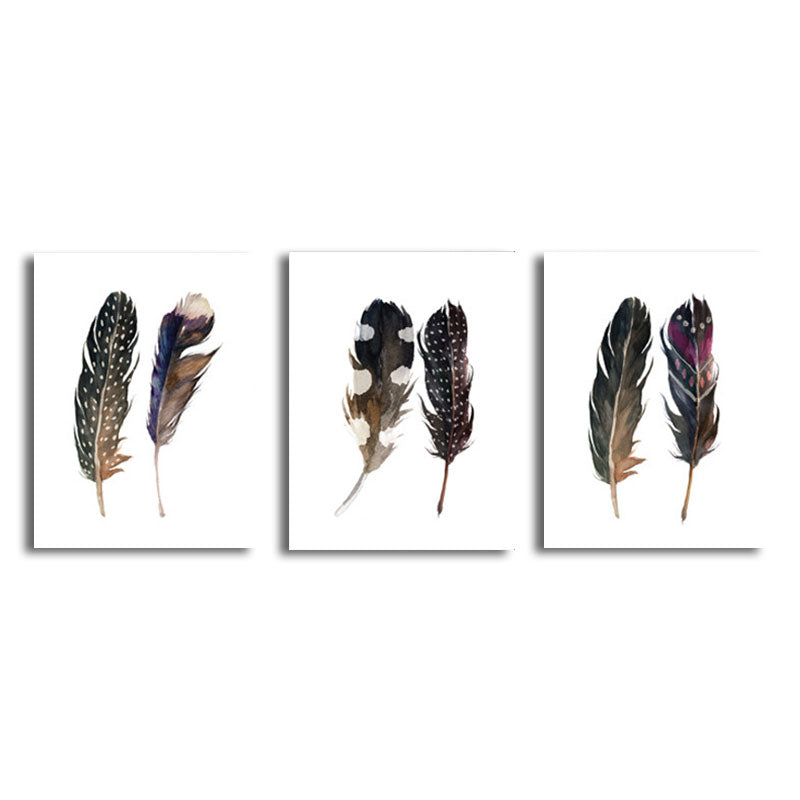 Black Feathers Wall Art Textured Surface Minimalism Dining Room Canvas Print Clearhalo 'Art Gallery' 'Canvas Art' 'Contemporary Art Gallery' 'Contemporary Art' 'Minimalism' 'Minimalist Art Gallery' 'Scandinavian' Arts' 1655817