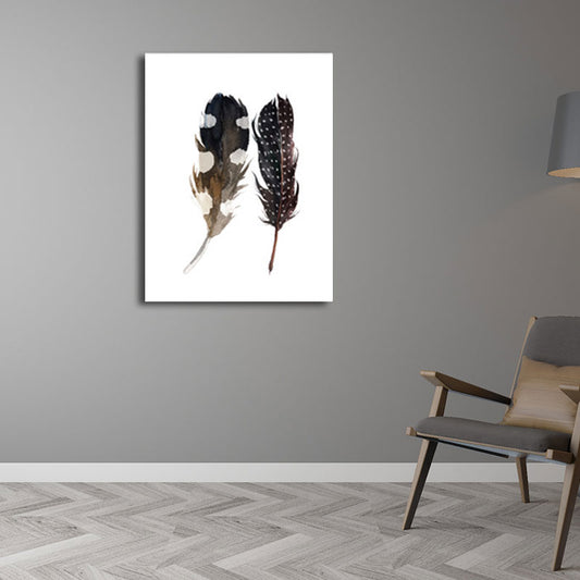 Black Feathers Wall Art Textured Surface Minimalism Dining Room Canvas Print Clearhalo 'Art Gallery' 'Canvas Art' 'Contemporary Art Gallery' 'Contemporary Art' 'Minimalism' 'Minimalist Art Gallery' 'Scandinavian' Arts' 1655826