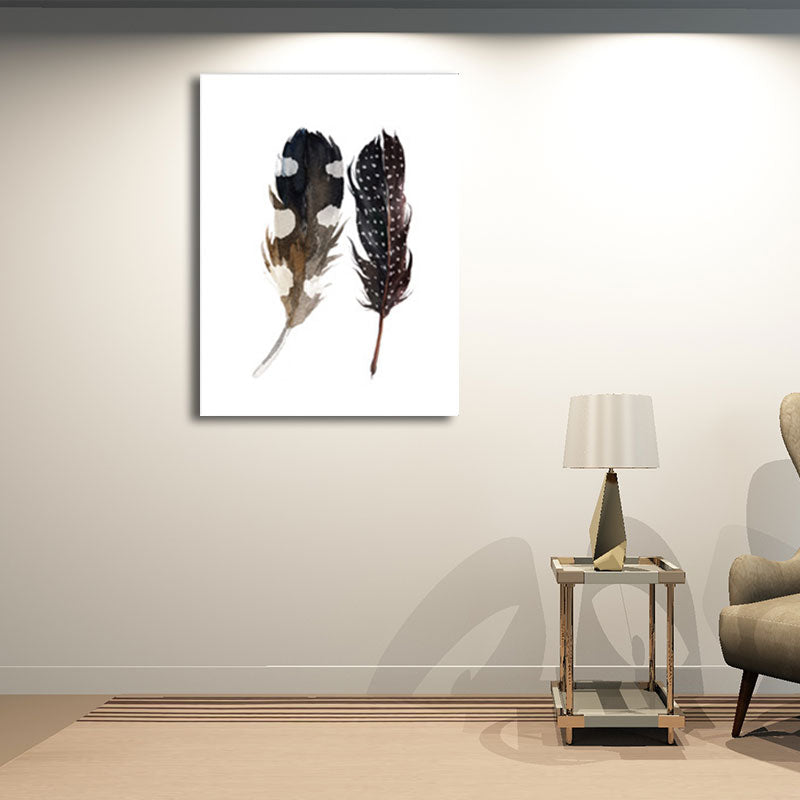 Black Feathers Wall Art Textured Surface Minimalism Dining Room Canvas Print Clearhalo 'Art Gallery' 'Canvas Art' 'Contemporary Art Gallery' 'Contemporary Art' 'Minimalism' 'Minimalist Art Gallery' 'Scandinavian' Arts' 1655827